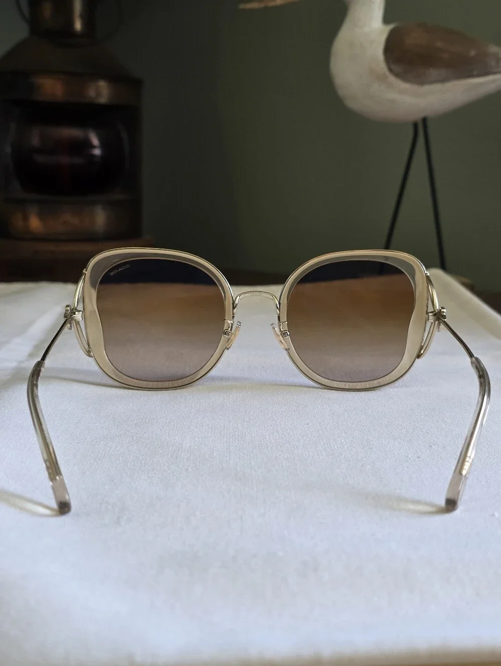 Coach CK483 Tea Rose Butterfly Oversized Square Sunglasses Clear Fawn NWOT